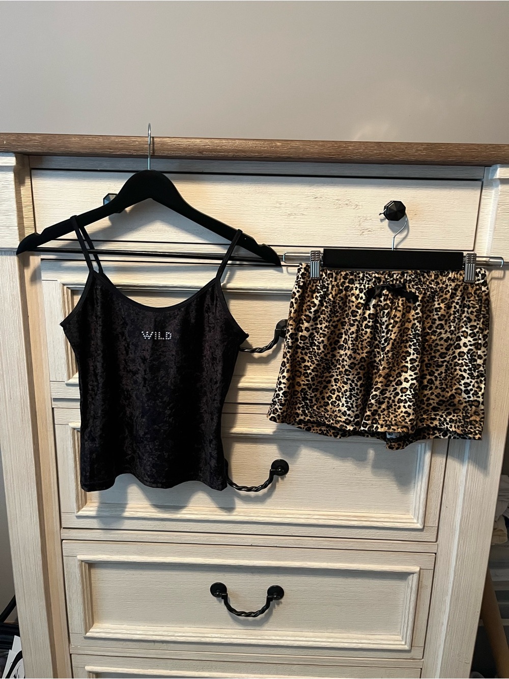 RAINFOREST Black Velvet 'WILD' Cami with Leopard Satin Shorts